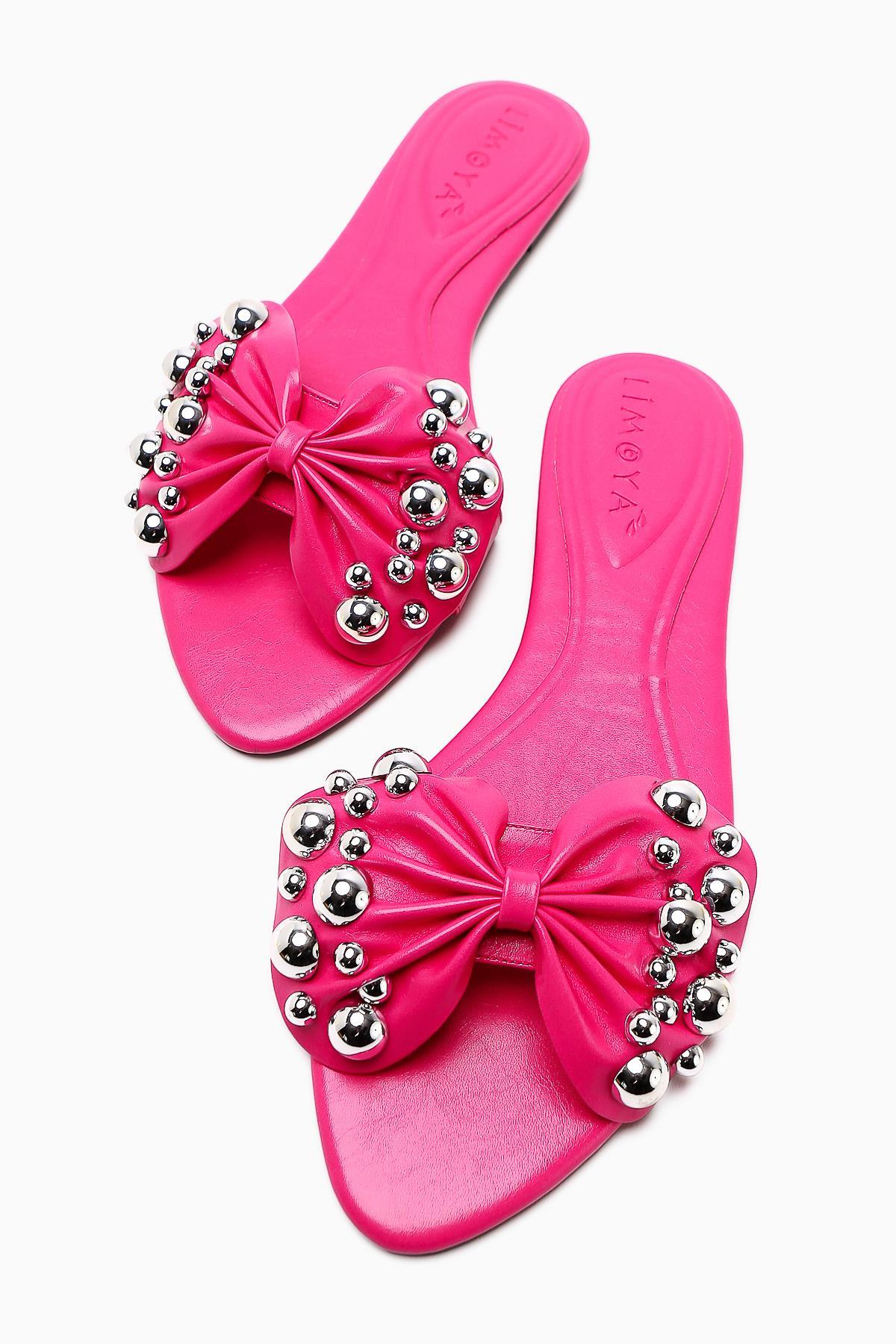 Dotty – Fuchsia Embossed-Studded Bow Slide (Women)