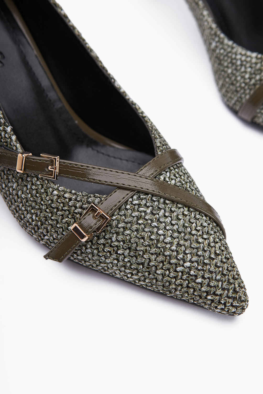 Noran Khaki Knitted Detail Pointed Toe Women’s Heeled Shoes