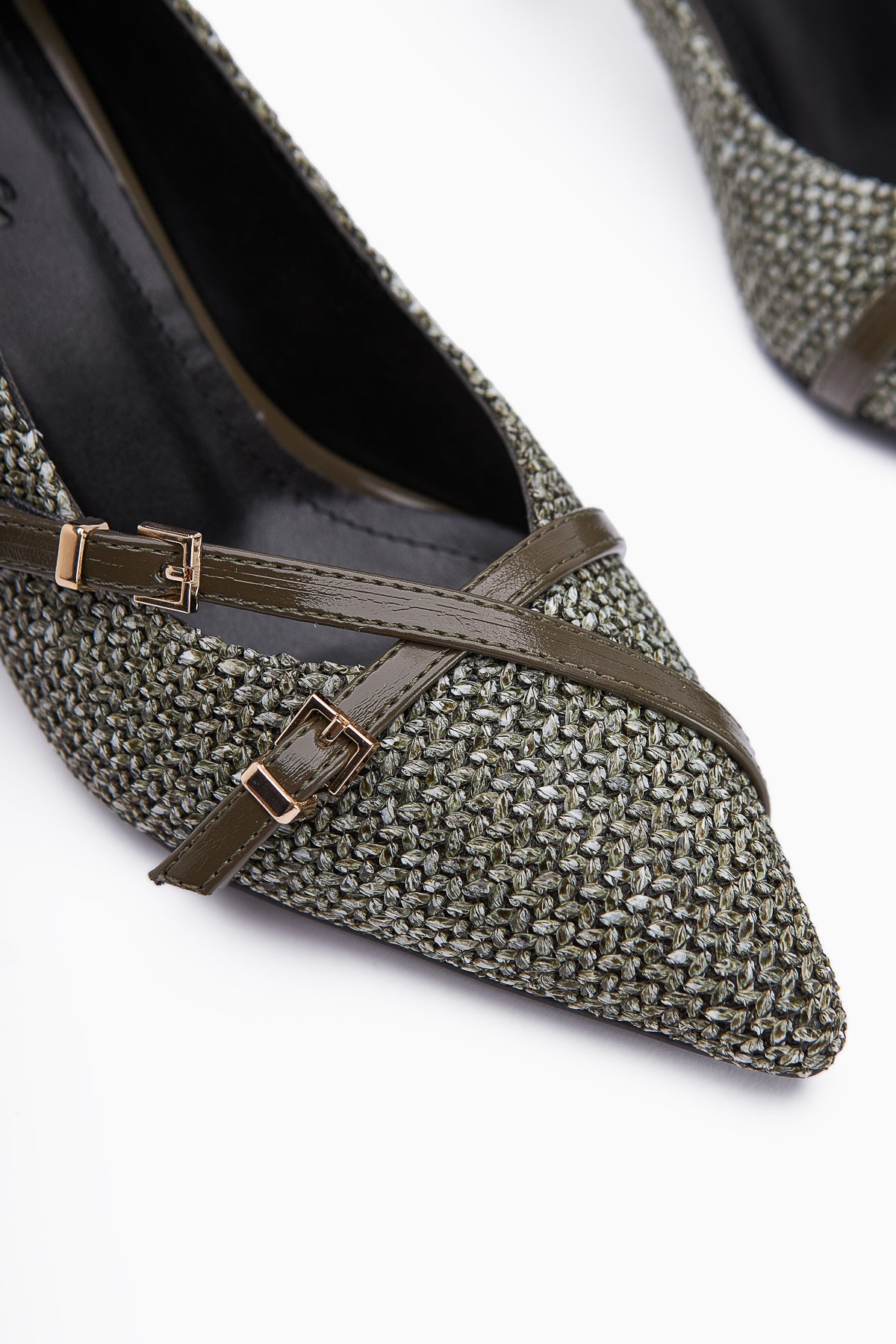 Noran Khaki Knitted Detail Pointed Toe Women’s Heeled Shoes