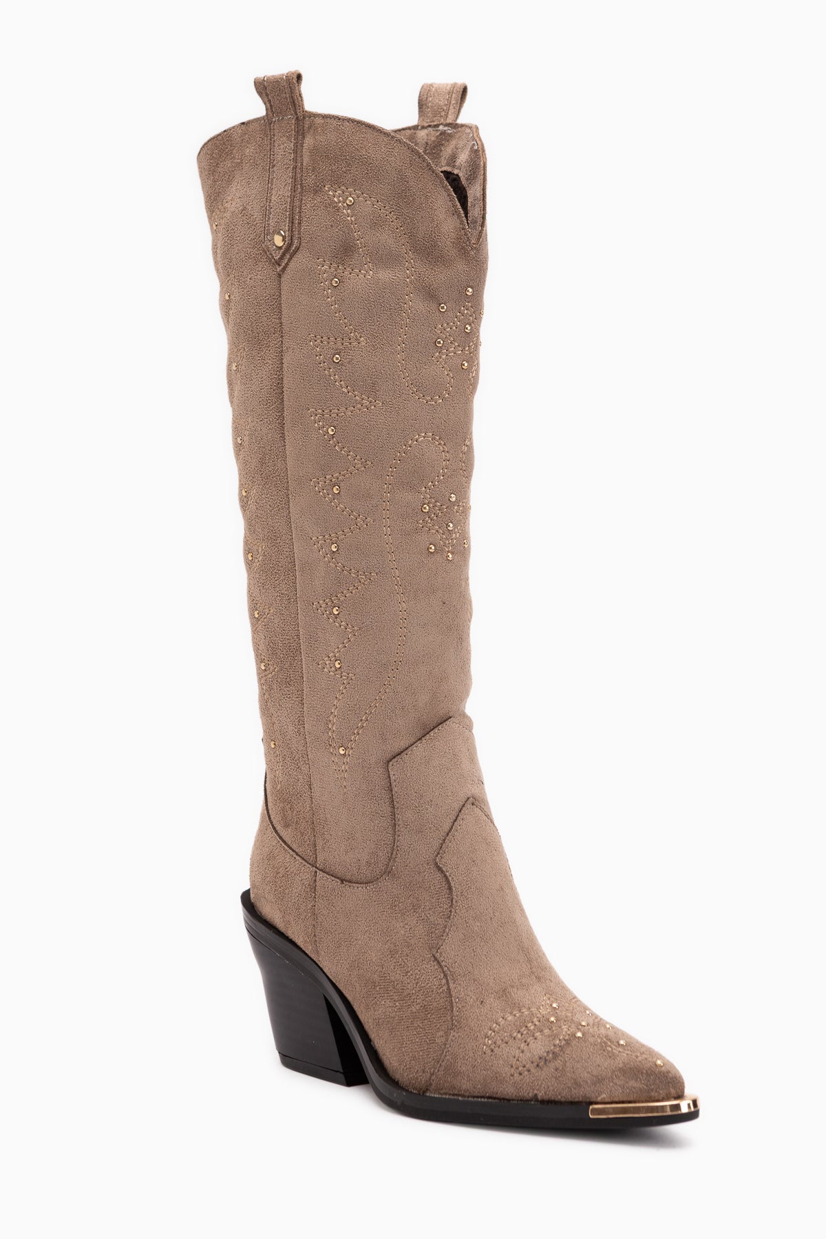 Elnora Beige Suede Embroidered Western Women’s Boots