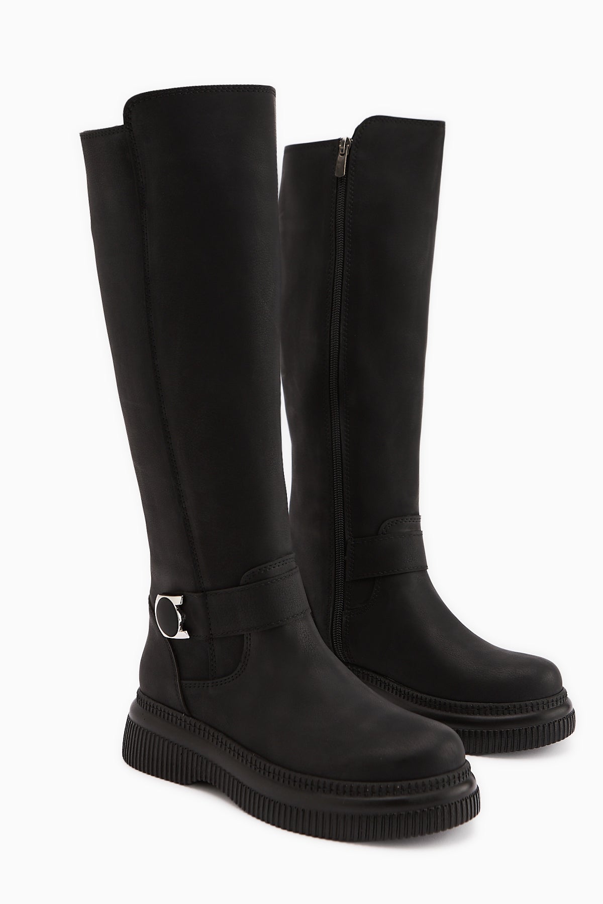 Juliah Black Buckle Detailed Zippered Boots