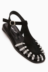Kiera Genuine Leather Black Suede Belted Women’s Sandal