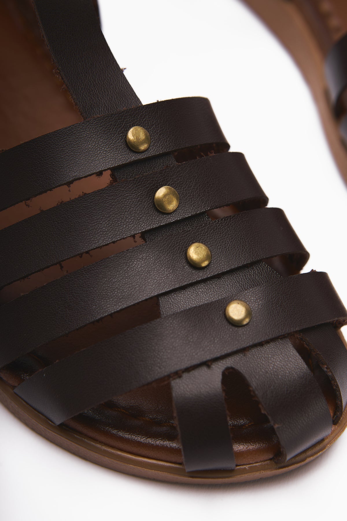 Tori Genuine Leather Coffee Four-Strap Adjustable Flat Sandals