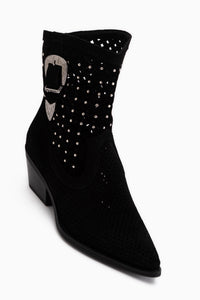 Alesia Genuine Leather Black Suede Belt Detailed Women’s Boots