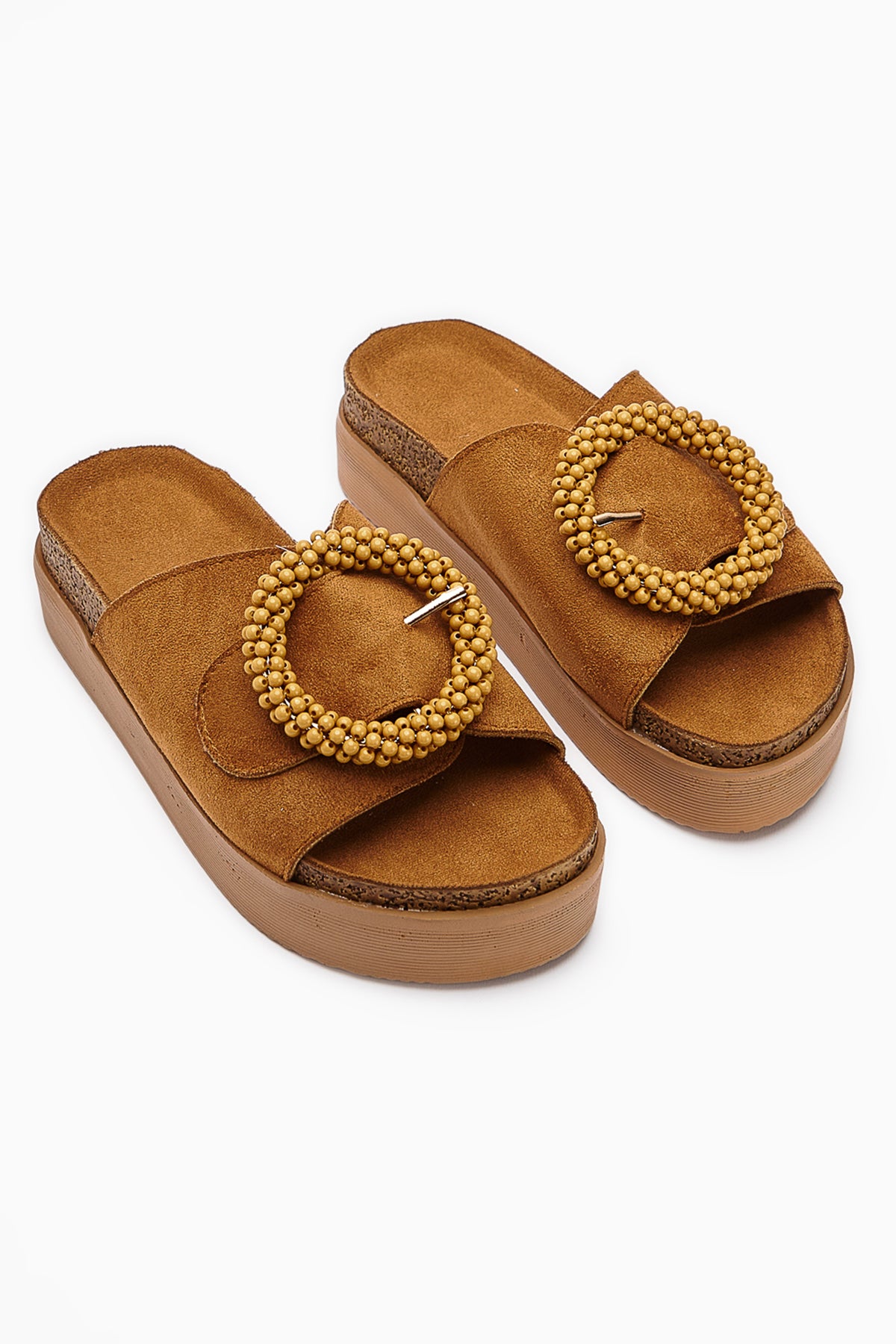 Kamila Tan Suede Beaded Women’s Comfort Slippers
