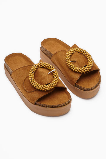 Kamila Tan Suede Beaded Women’s Comfort Slippers