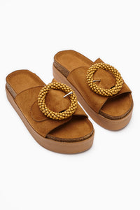 Kamila Tan Suede Beaded Women’s Comfort Slippers