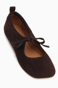 Genuine Leather Ninva Brown Bow Lace Women’s Ballet Flats