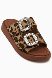 Esila Genuine Leather Leopard Stone Women’s Slippers
