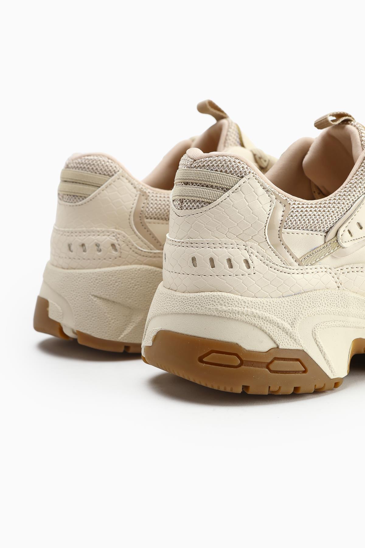 Caisa Beige Textile Detailed Lace-up Women's Sneakers