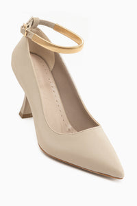 Lora Beige Ankle Strap Pointed Toe Women’s Heeled Shoes