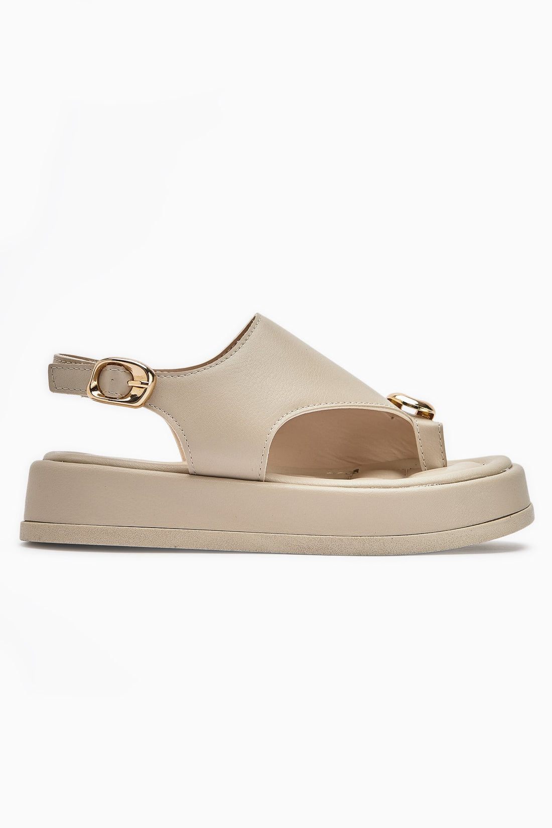 Troya Beige Toe-Post Buckled Women's Sandals