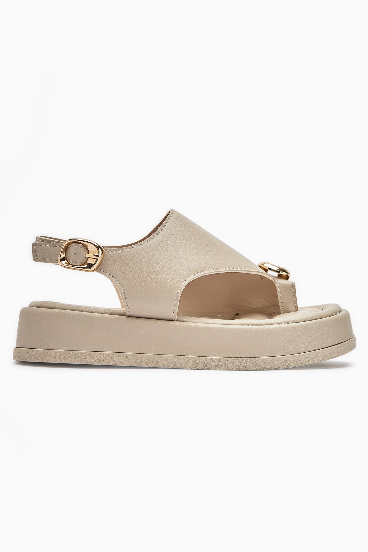 Troya Beige Toe-Post Buckled Women's Sandals