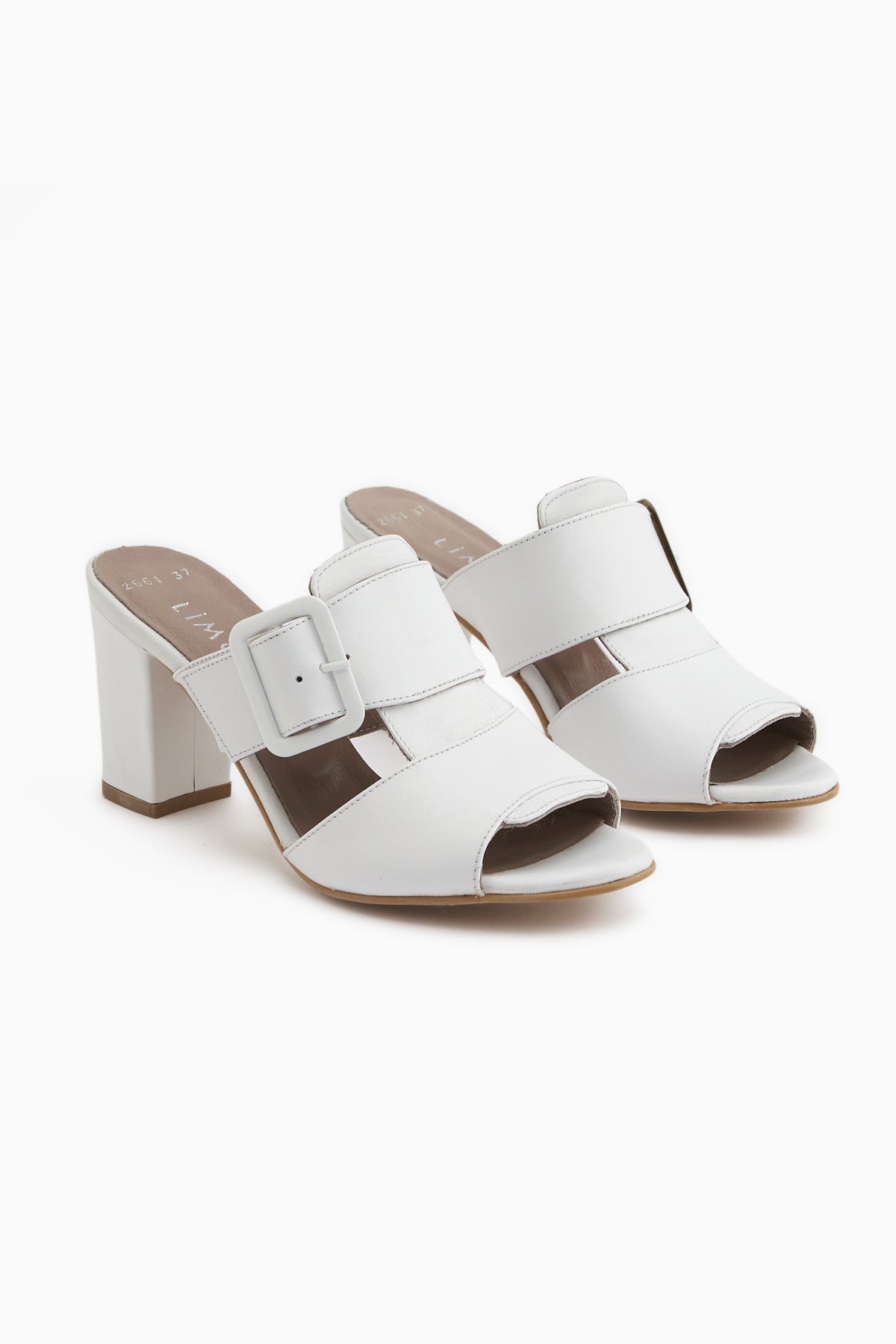 Ansa Genuine Leather White Heeled Women’s Slippers