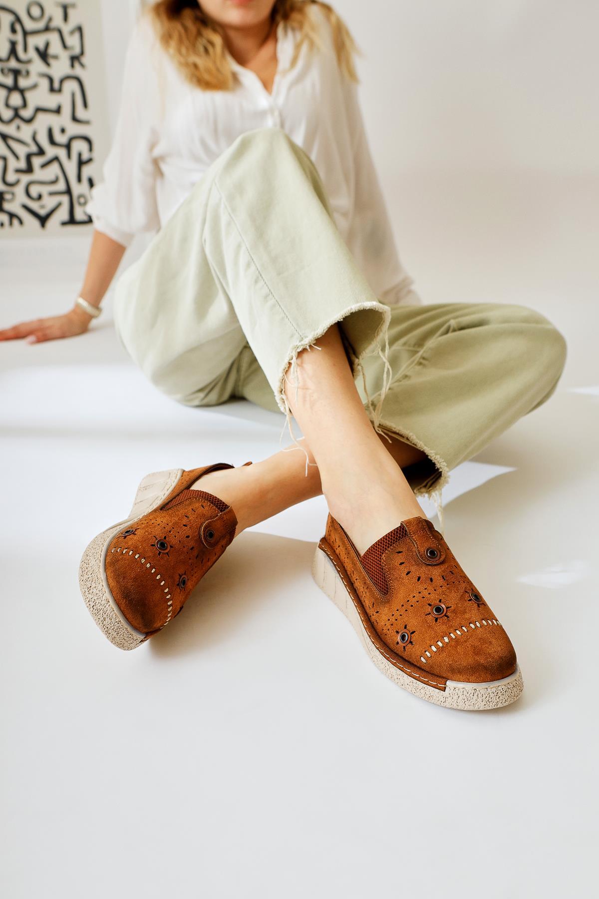 Bethina Taba Suede Flat with Rivet Details and Laser Cutouts