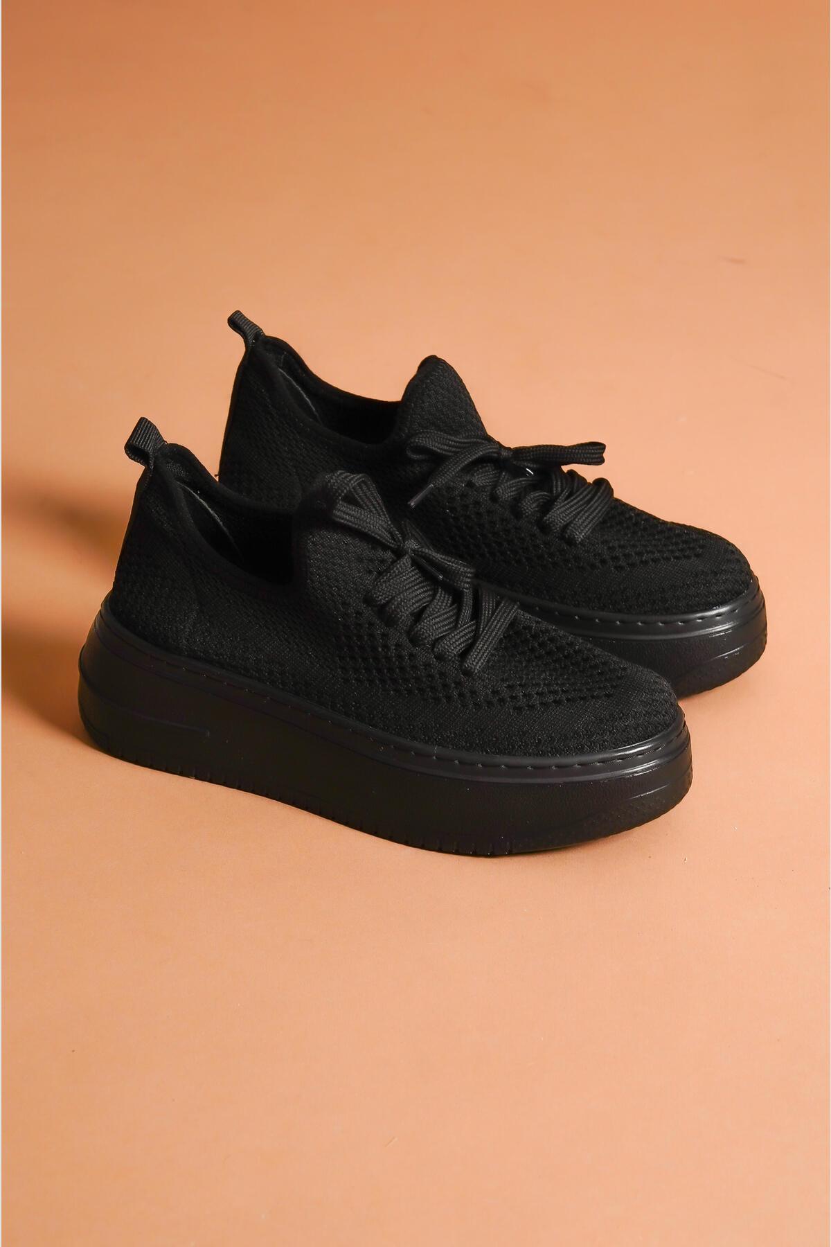 Benito Black Knit Stretch Thick-Sole Sneakers