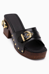 Edita Black Belt Detailed Platform Heeled Women’s Slipper