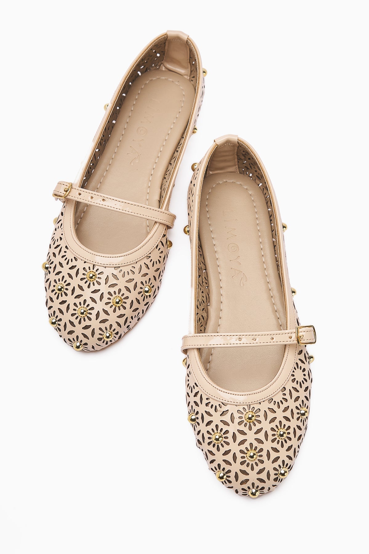 Jara Cream Ethnic Patterned Perforated Women's Ballet Shoe