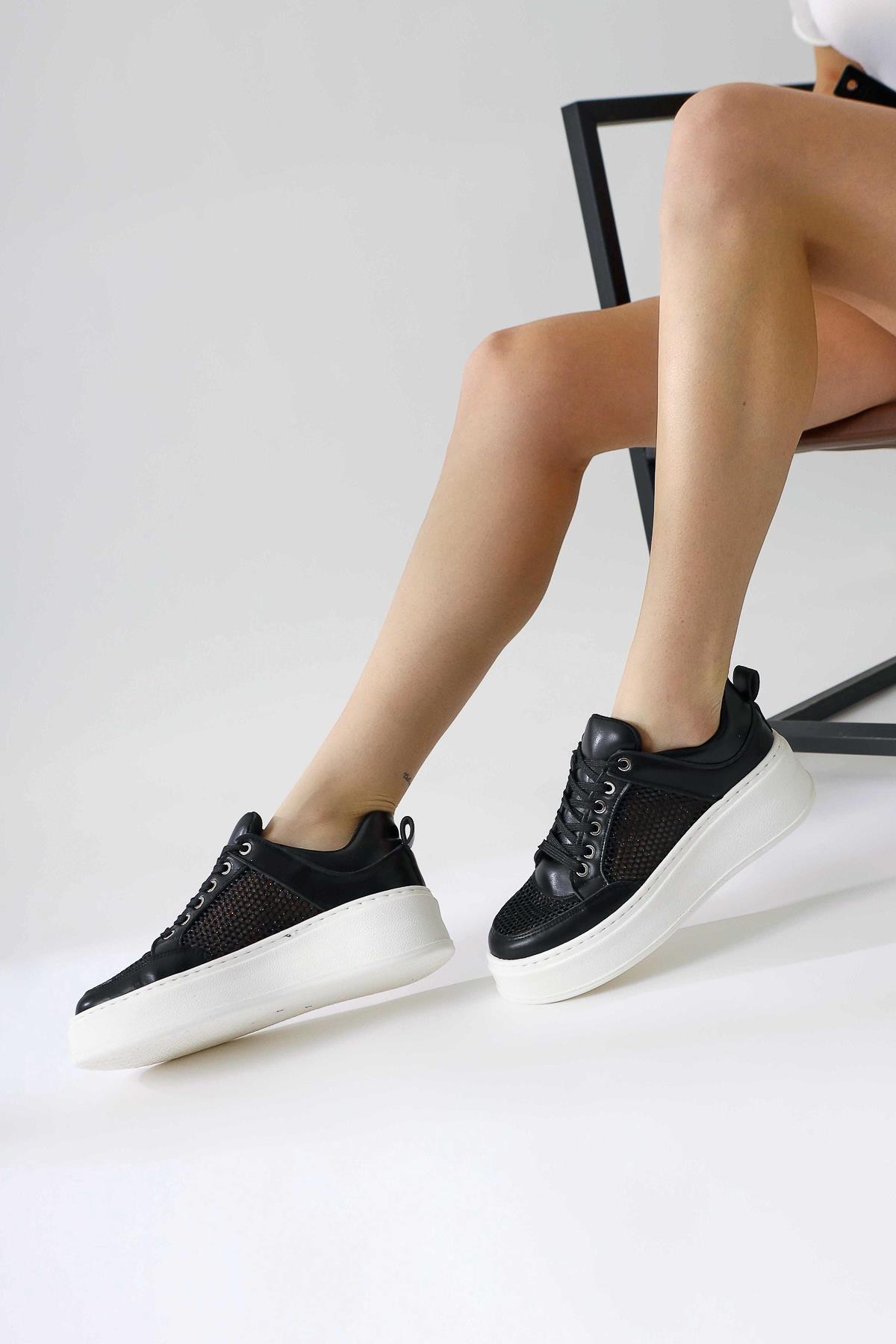 Emilina Black Mesh Lace-Up Sneakers