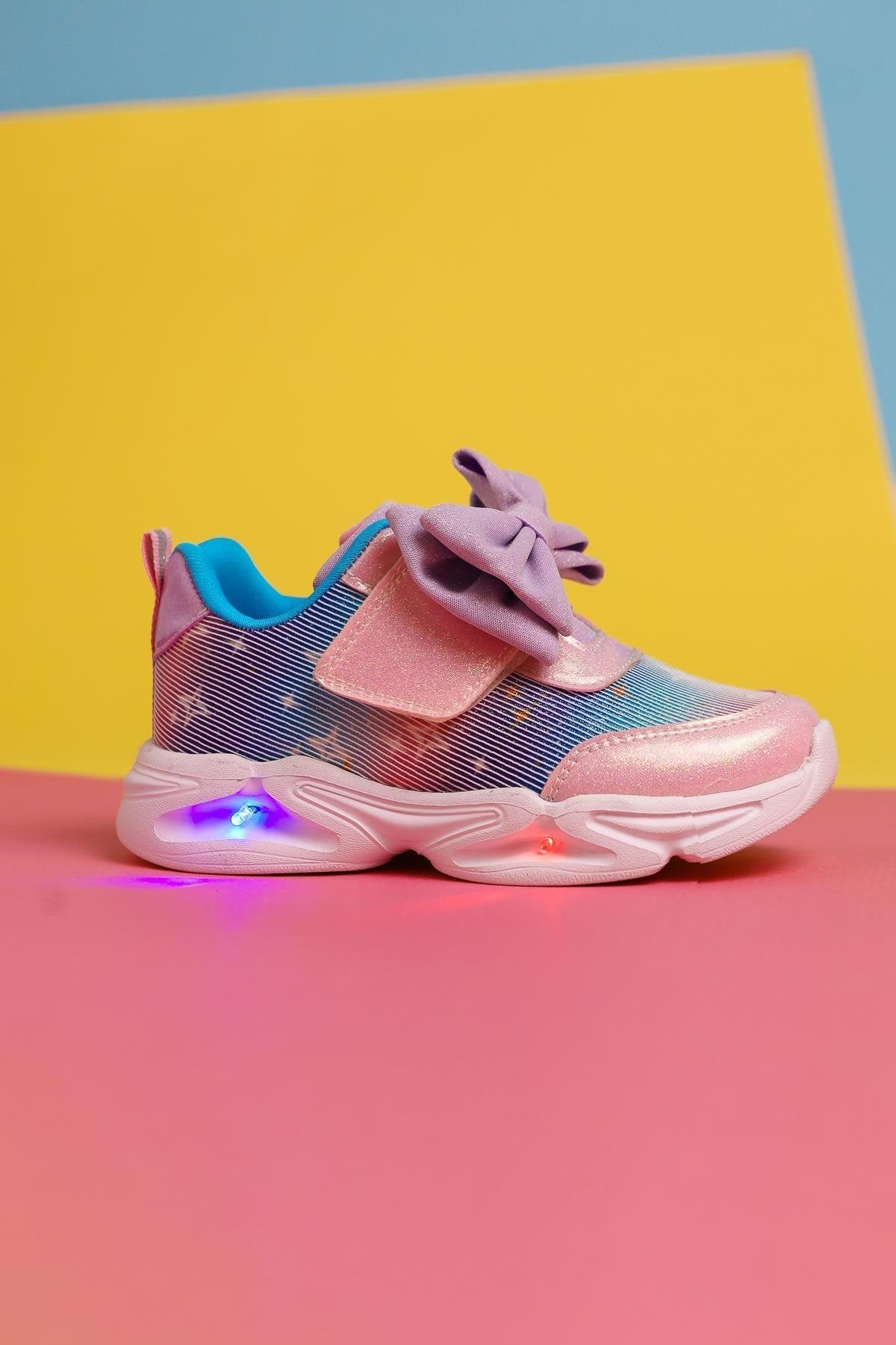 Gaia Powder Pink Kids' Sport Shoes with Bow Detail and Light-Up Features