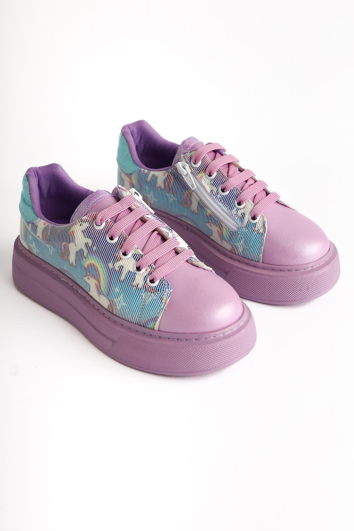 Gea Lilac Unicorn Print Kids' Athletic Shoes