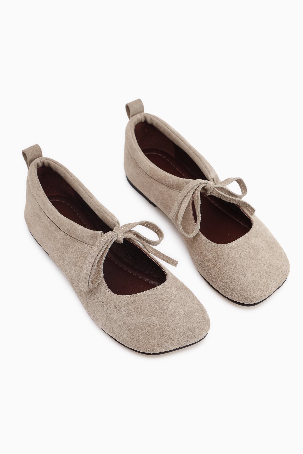 Ninva Genuine Leather Beige Bow Lace Women’s Ballet Flats