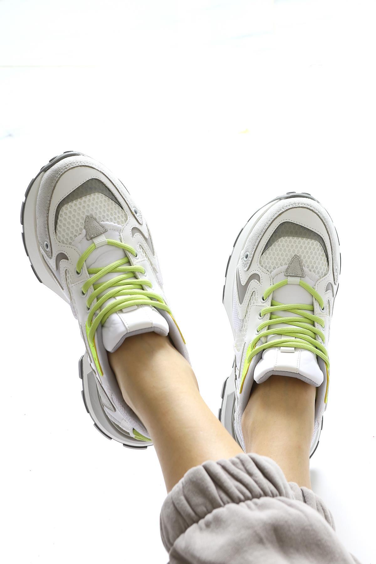 Onella White Suede Detailed Lace-up Sneakers