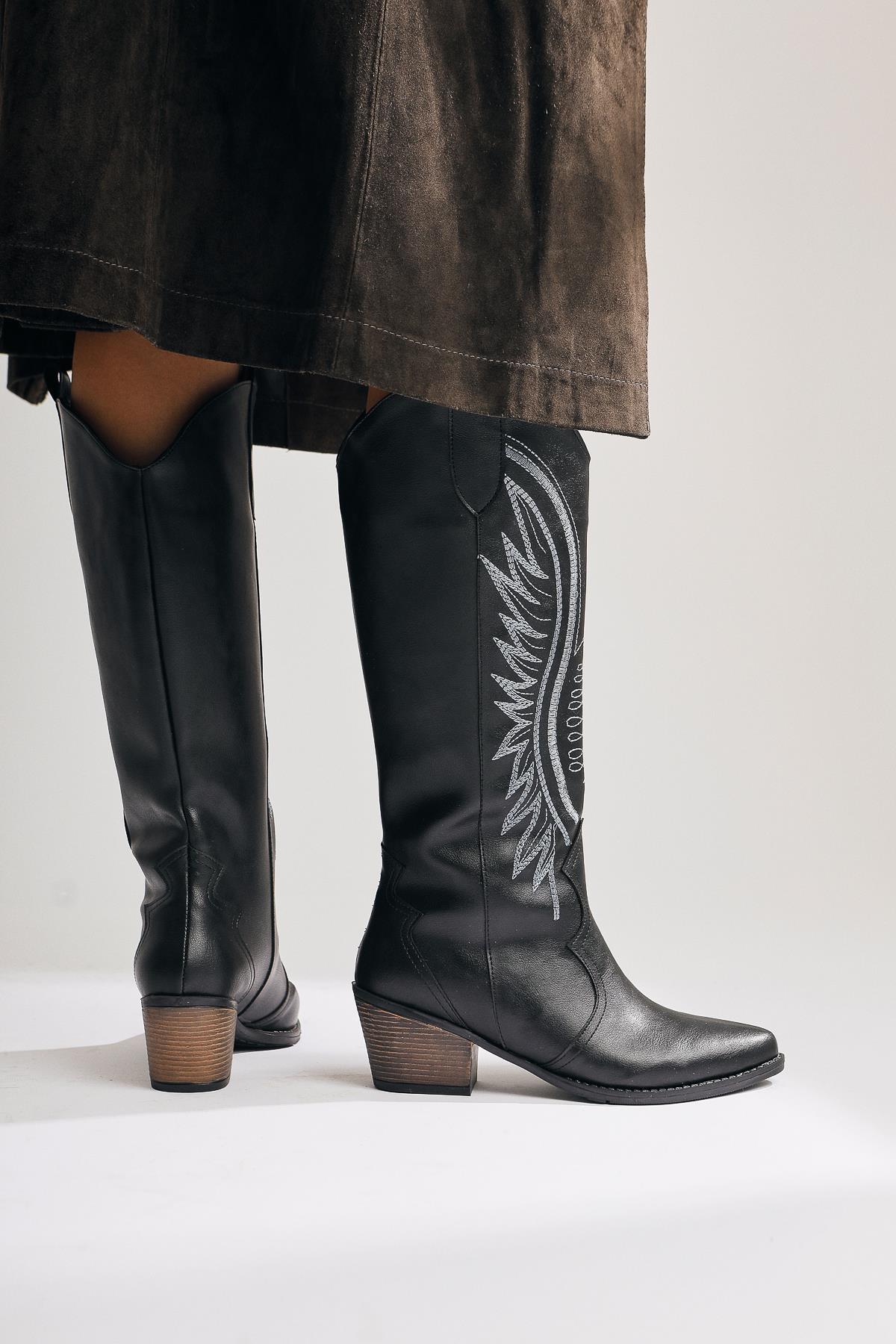 Hero Black Embroidered Cowboy Boot