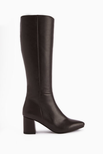 Velma – Genuine Leather Brown Heeled Knee-High Boot (Women)