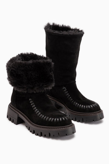 Avril Genuine Leather Black Suede Fur Women’s Long Boots