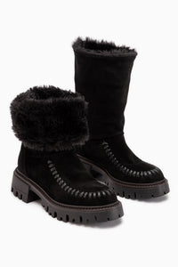 Avril Genuine Leather Black Suede Fur Women’s Long Boots