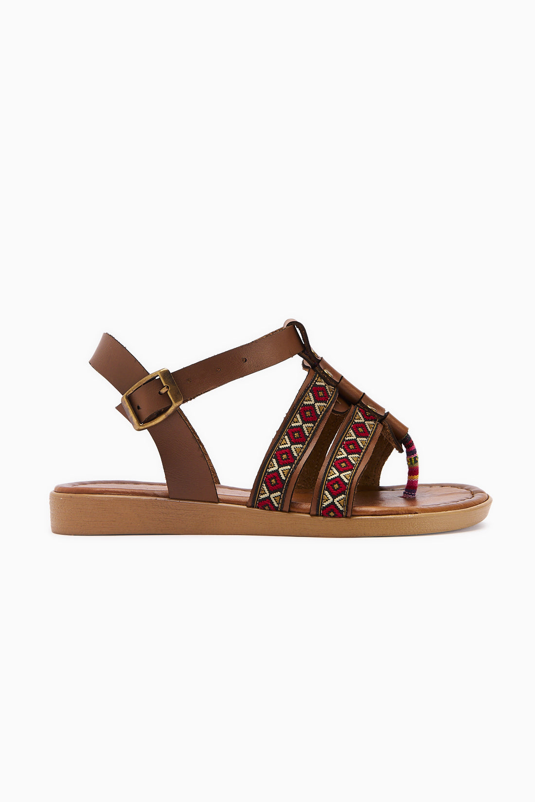 Genuine Leather Heam Tan Ethnic Patterned Women’s Sandal