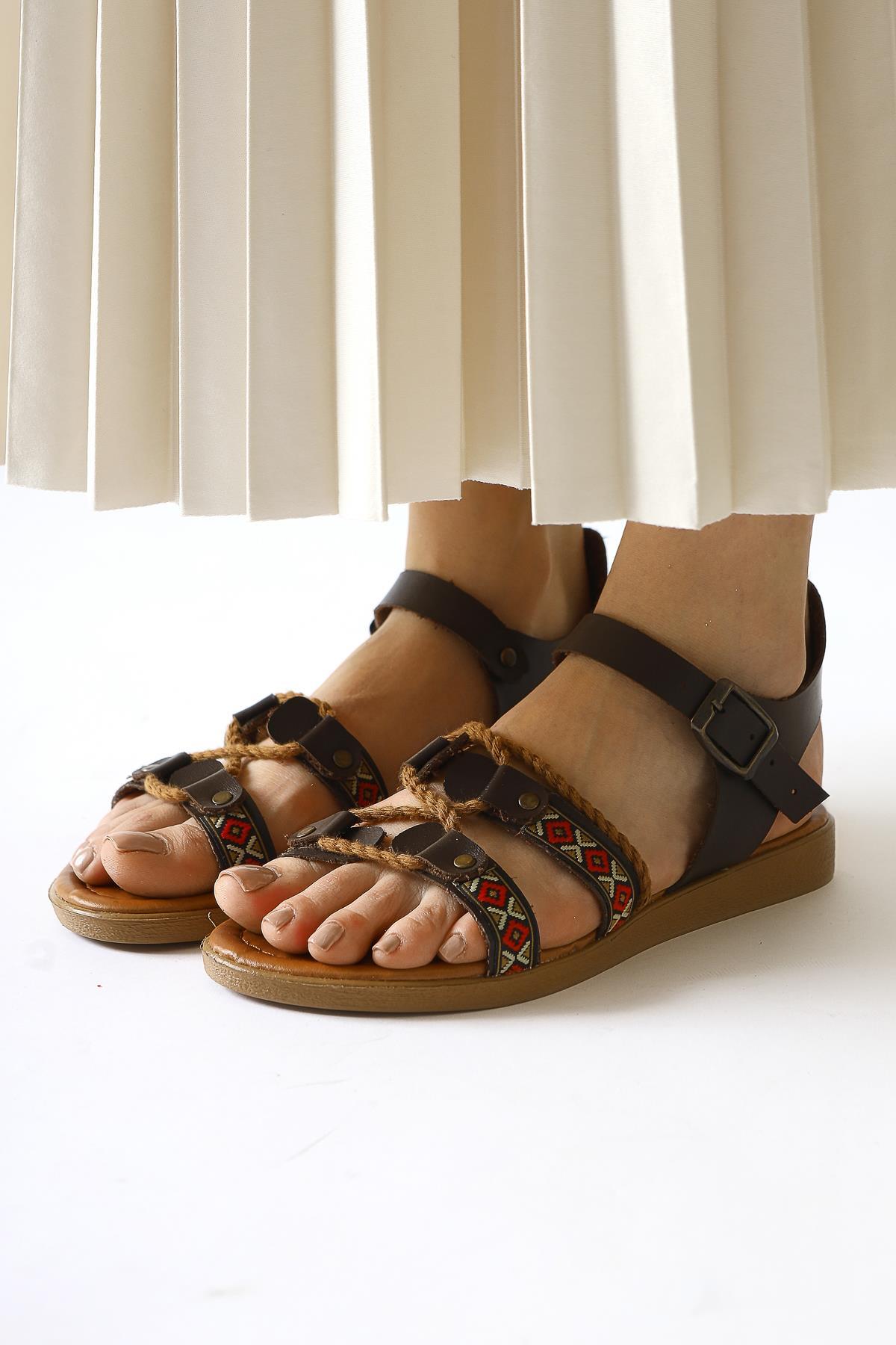 Sohna Authentic Brown Genuine Leather Sandals with Ornate Detailing