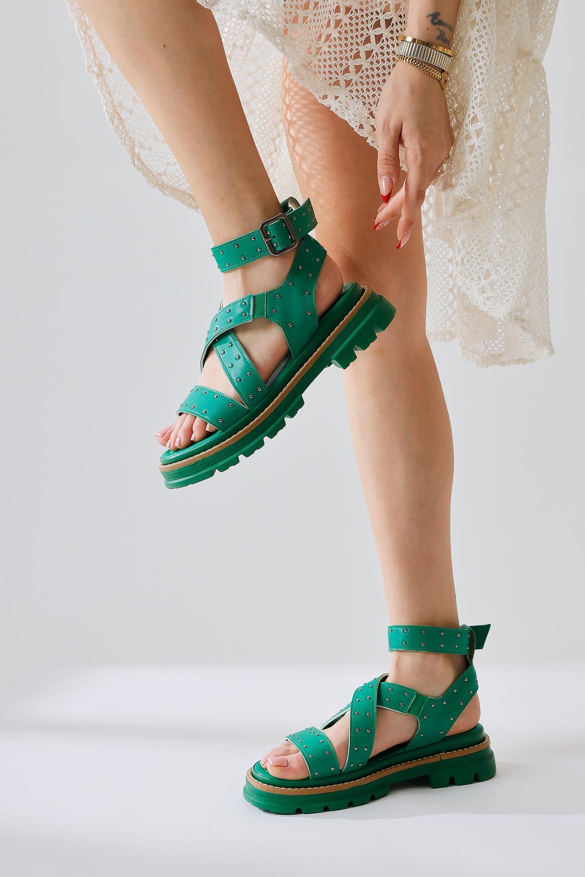 Winifred Green Belt Detail Sandals
