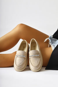 Herolinda Beige Suede Stone Embellished Buckle Detail Casual Shoes