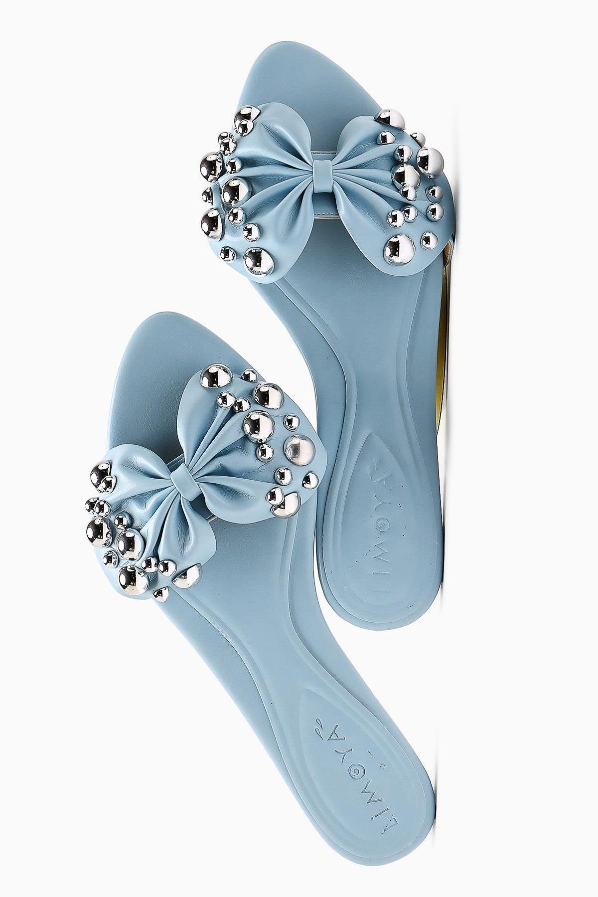Dotty – Baby Blue Puffy-Studded Bow-Detail Slide (Women)