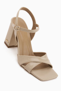 Lean Beige Cross Strap Thick Heeled Women’s Sandal