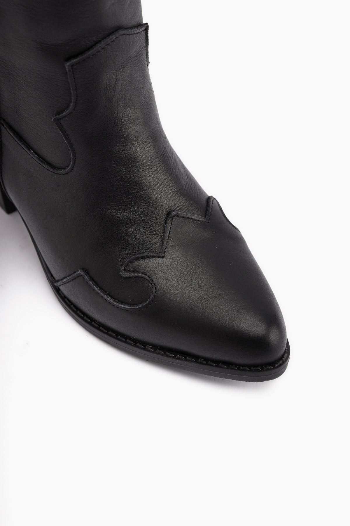 Lara Genuine Leather – Black Heeled Western Knee-High Boot (Women)