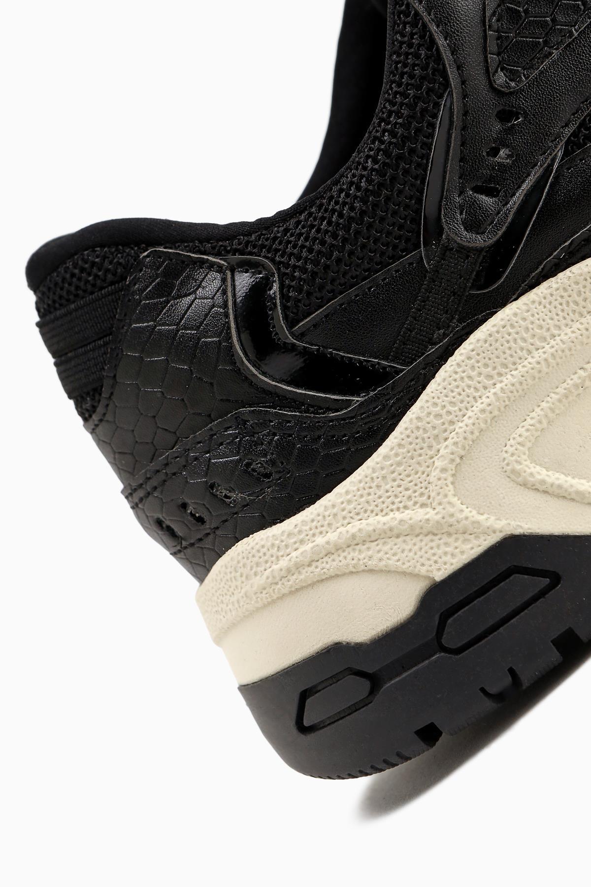 Caisa Black Textile Detailed Lace-up Women's Sneakers