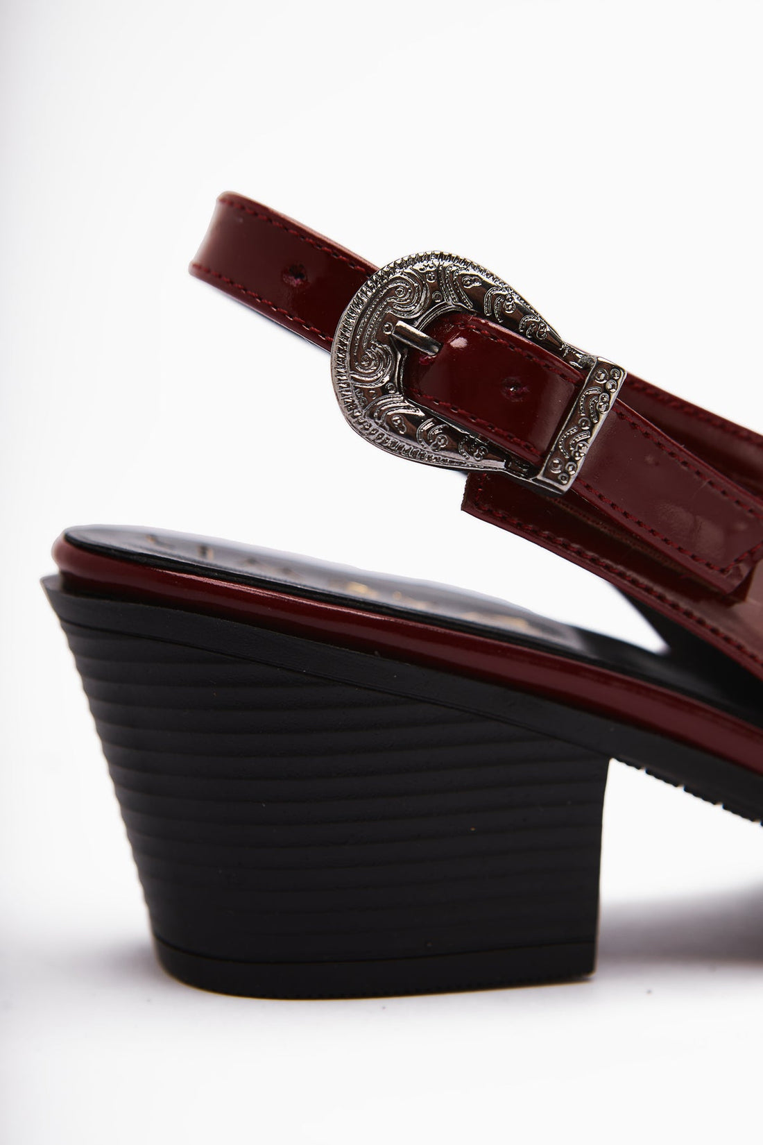 Emira Burgundy Patent Leather Pointed Toe Closed Front Women's Sandal