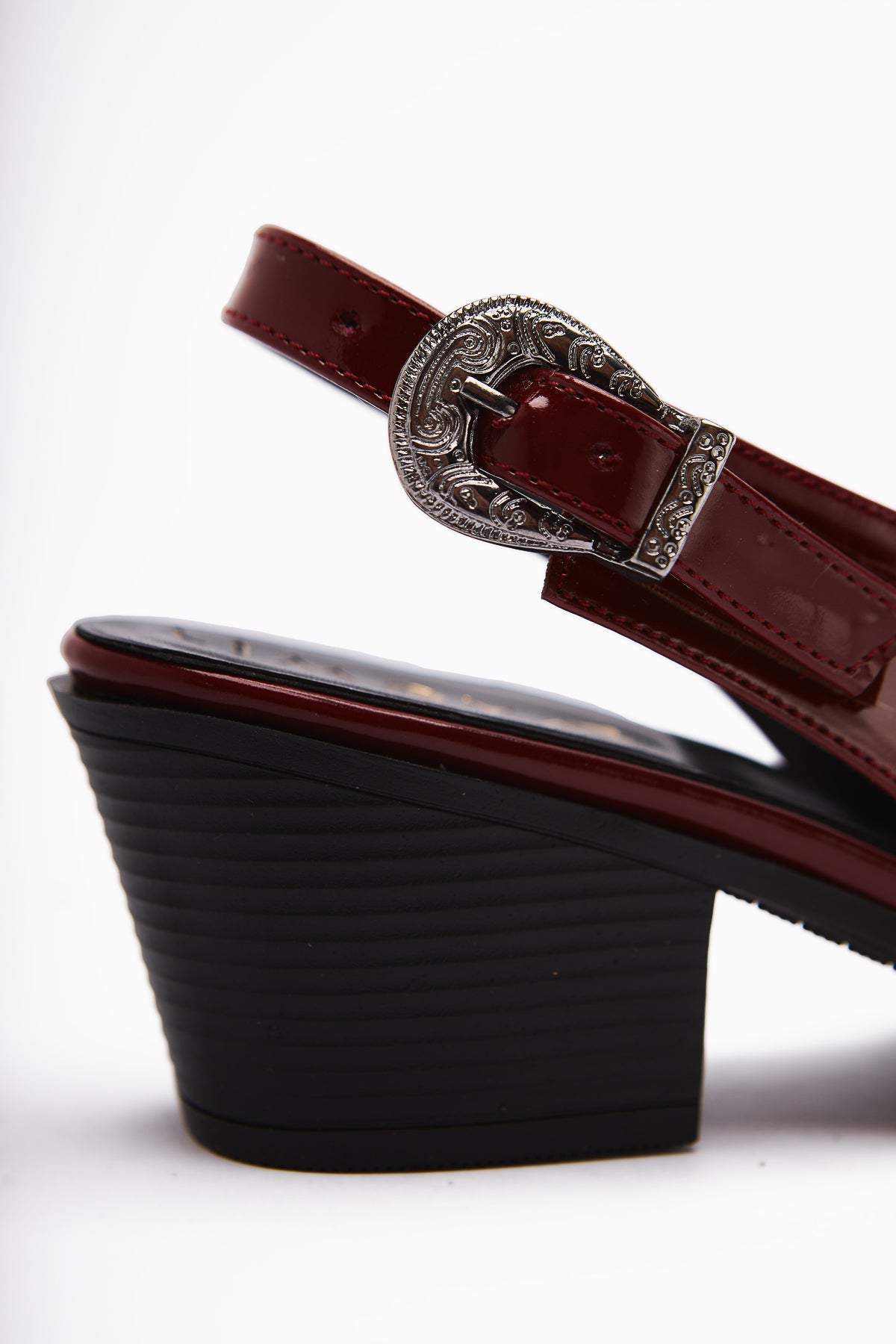 Emira Burgundy Patent Leather Pointed Toe Closed Front Women's Sandal