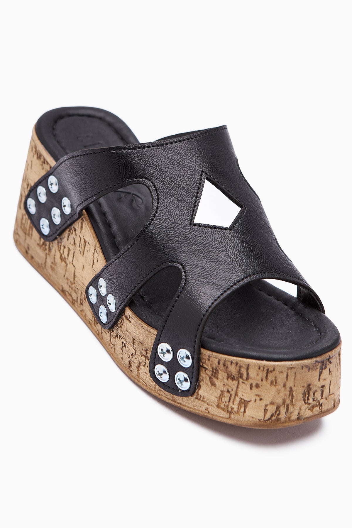 Freya Black Slide with Screw Detail
