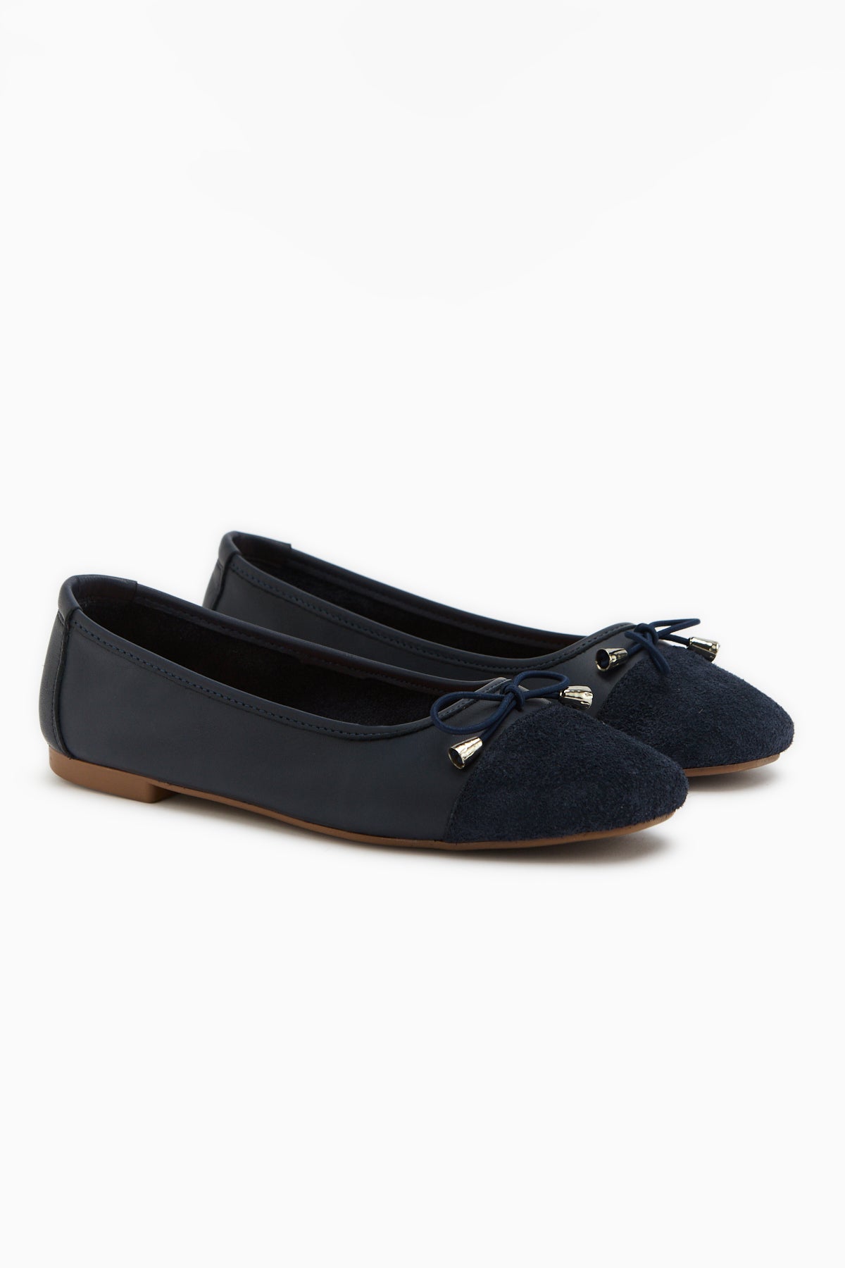 Anjela Genuine Leather Navy Bow Detailed Women’s Ballet Flats
