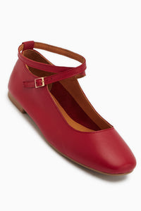 Genuine Leather Red Cross Strap Women’s Ballet Flats