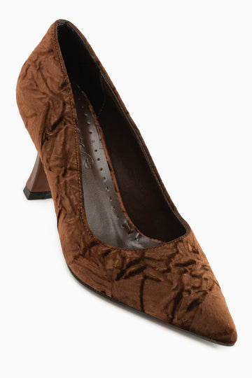 Marcella Brown Satin Textured Pointed Toe Women’s Heeled Shoes