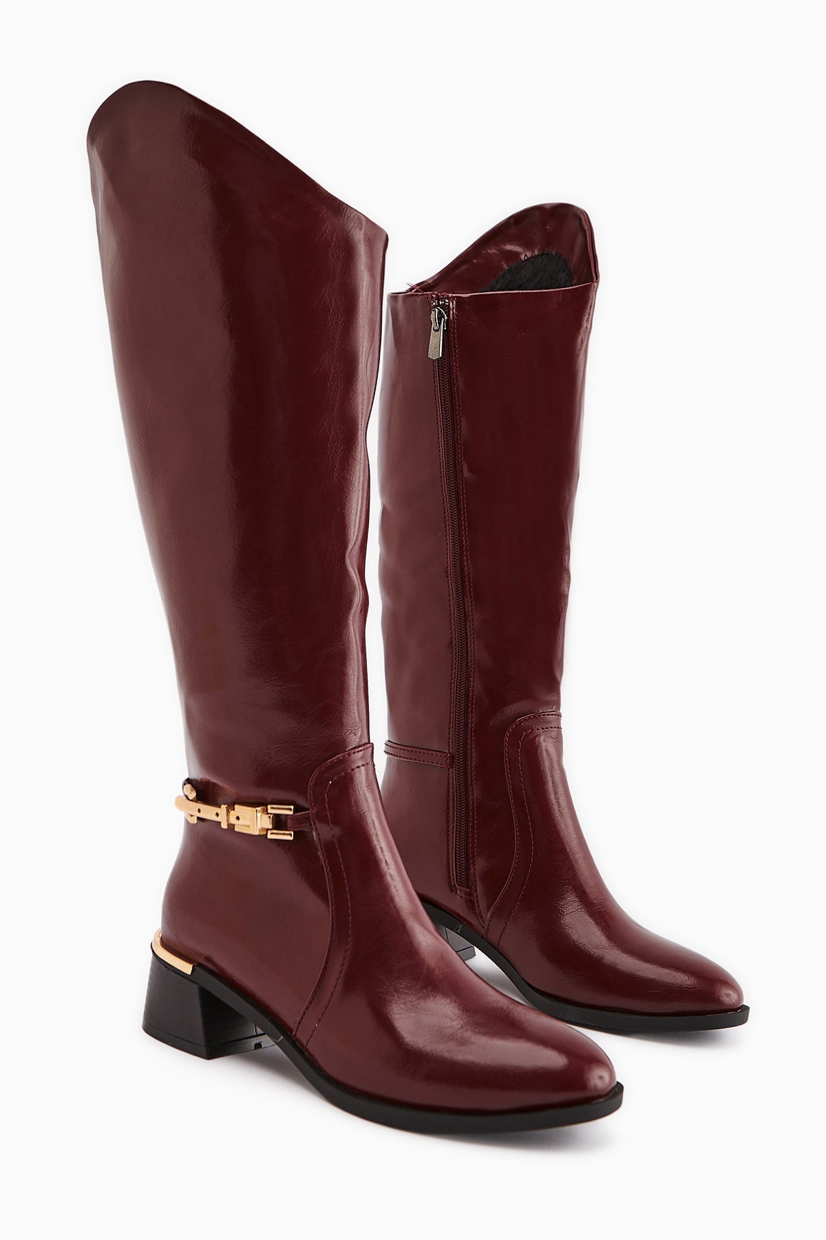 Kamilla – Burgundy Buckle Knee-High Boot (Women)
