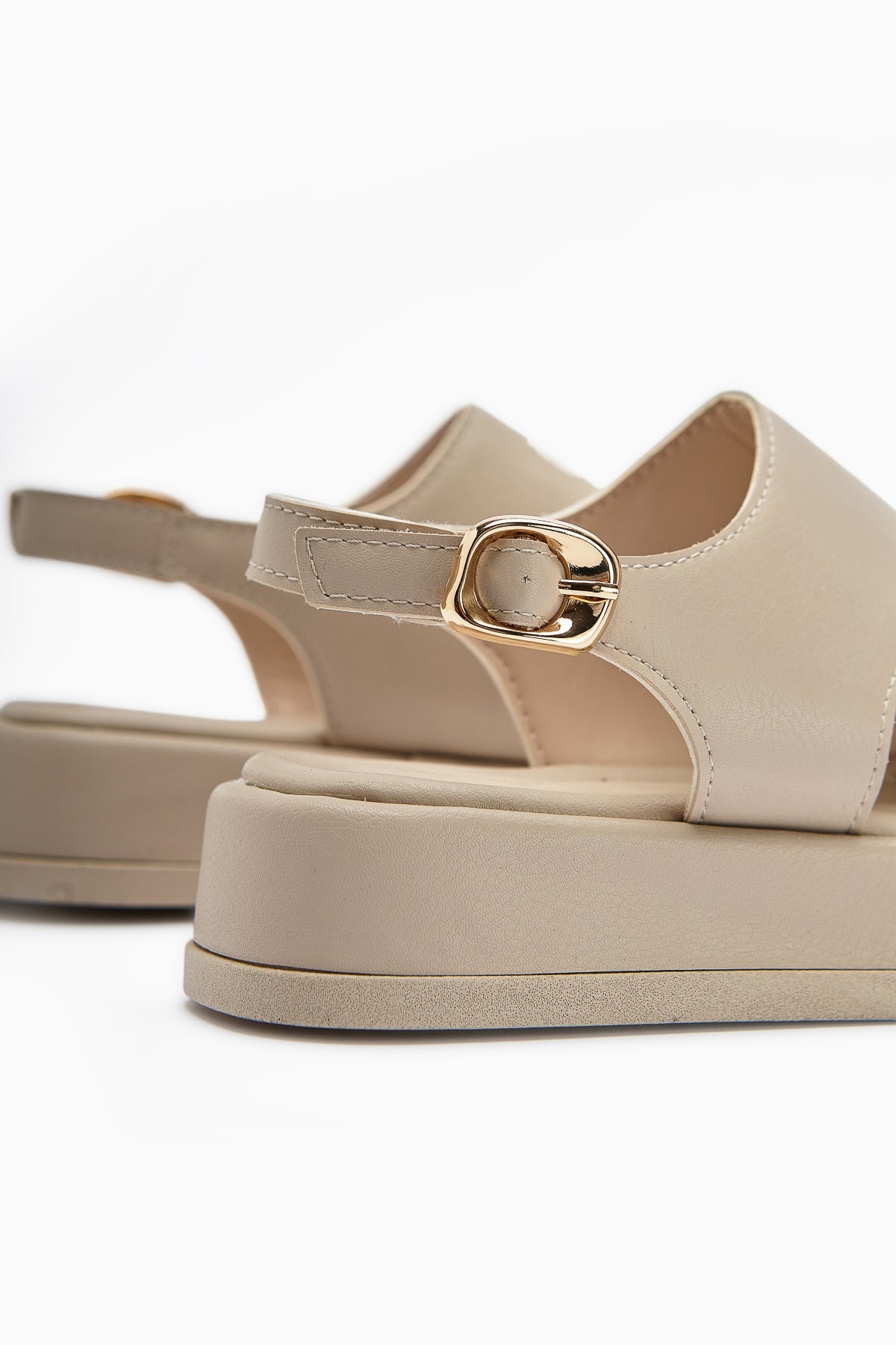 Troya Beige Toe-Post Buckled Women's Sandals