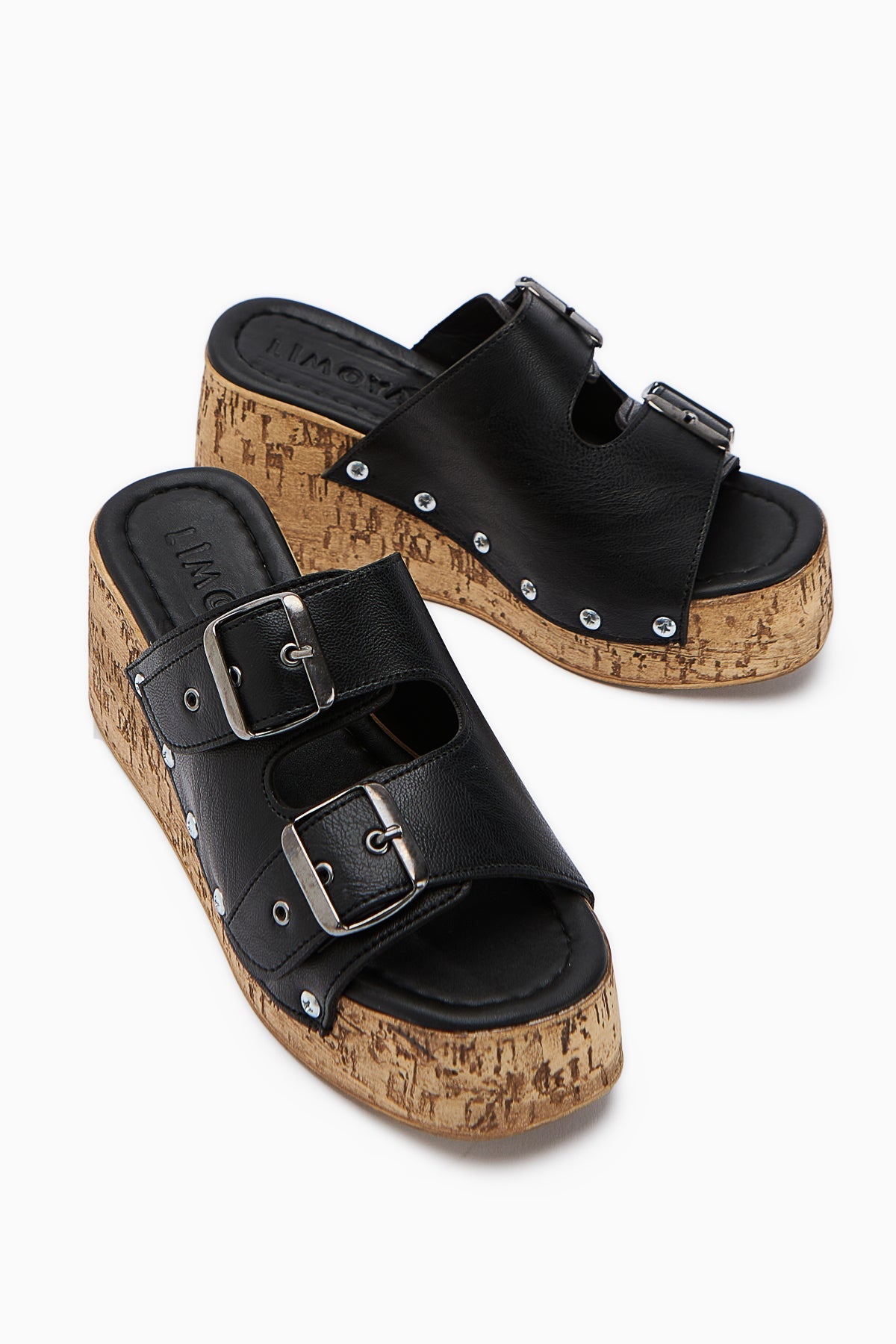 Ratka Black Double-Strap Platform Heeled Women's Slippers