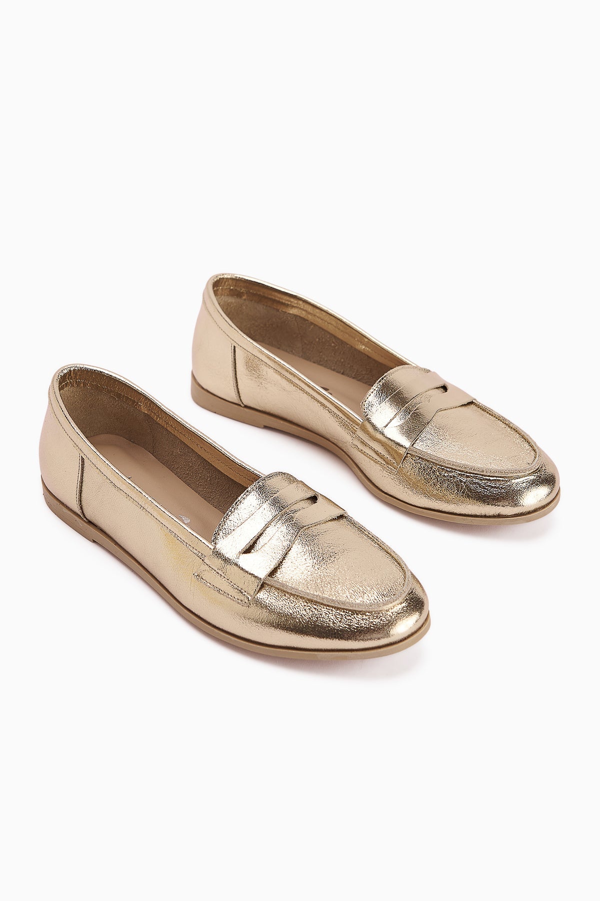 Solina Genuine Leather Gold Moccasin Shoes Comfortable Daily Loafers