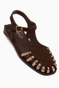 Kiera Genuine Leather Brown Suede Belted Women’s Sandal